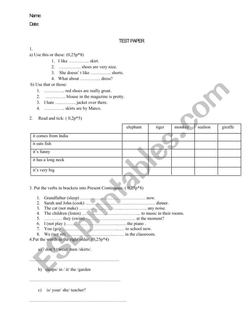 present continuous clothes worksheet