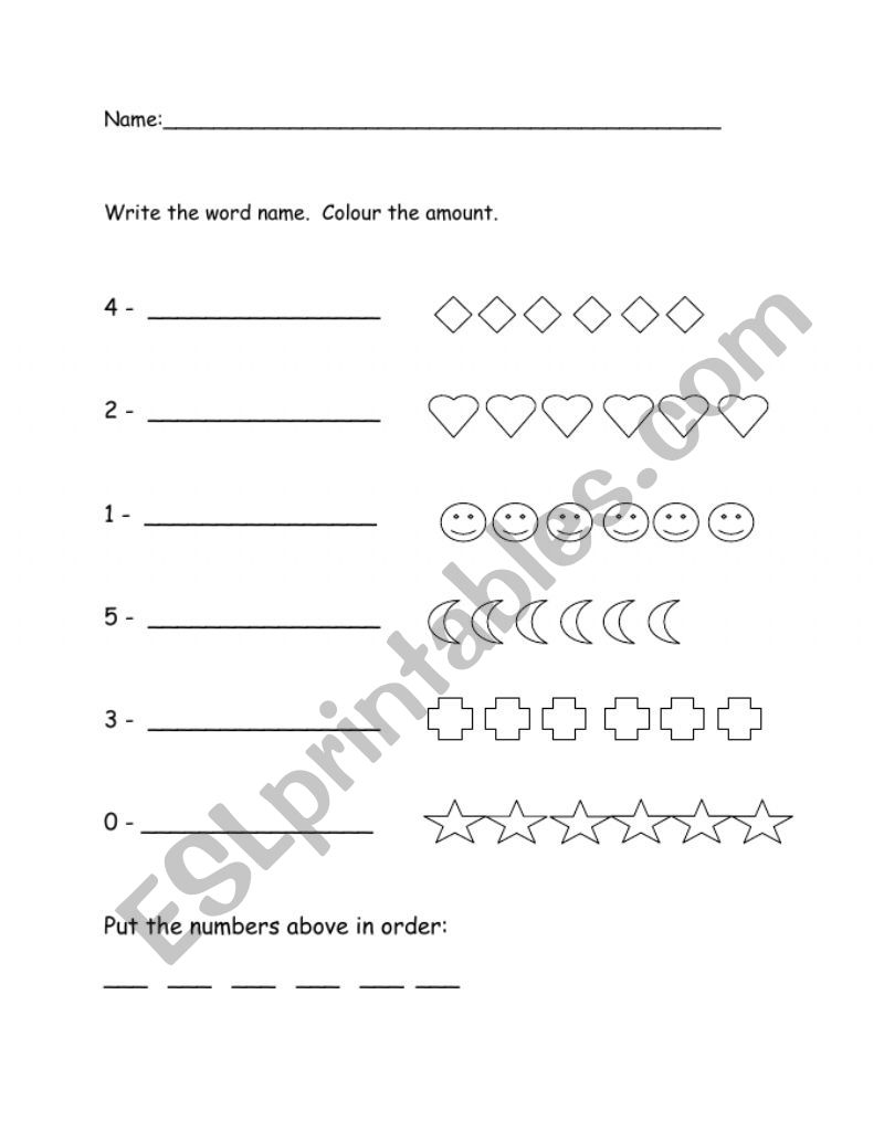 Revision of Numbers 0-5 worksheet