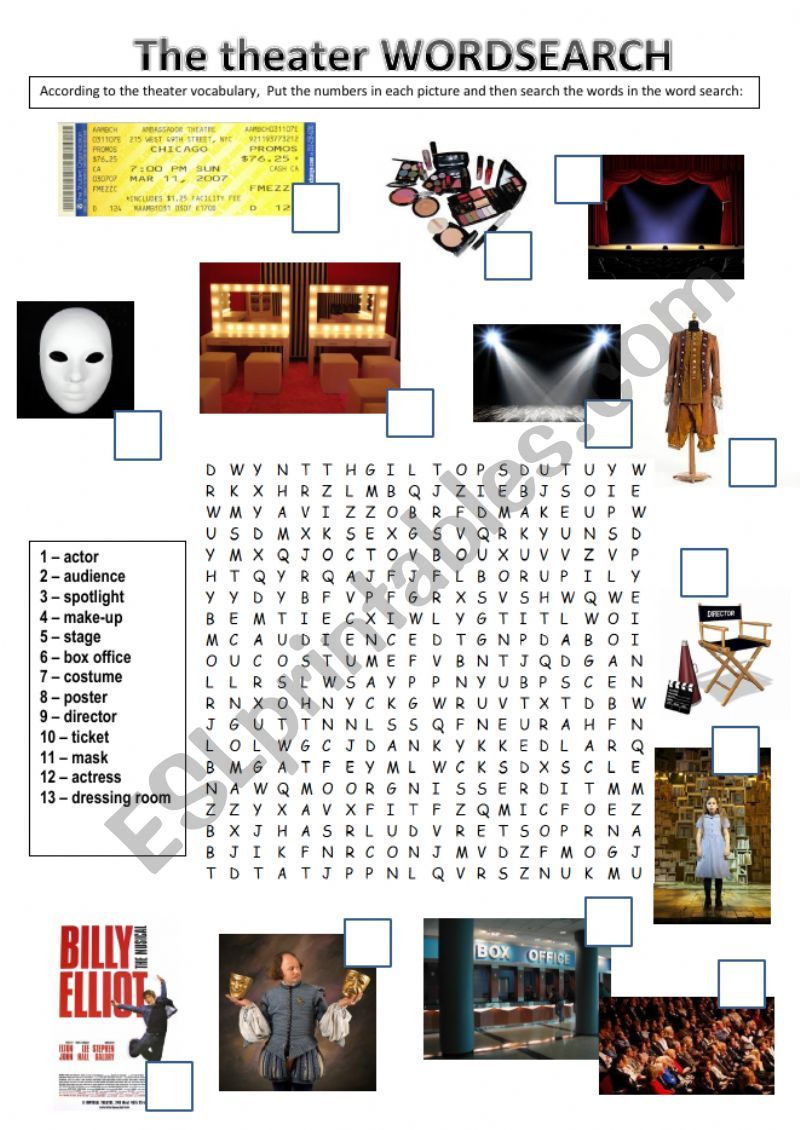 The theater wordsearch worksheet