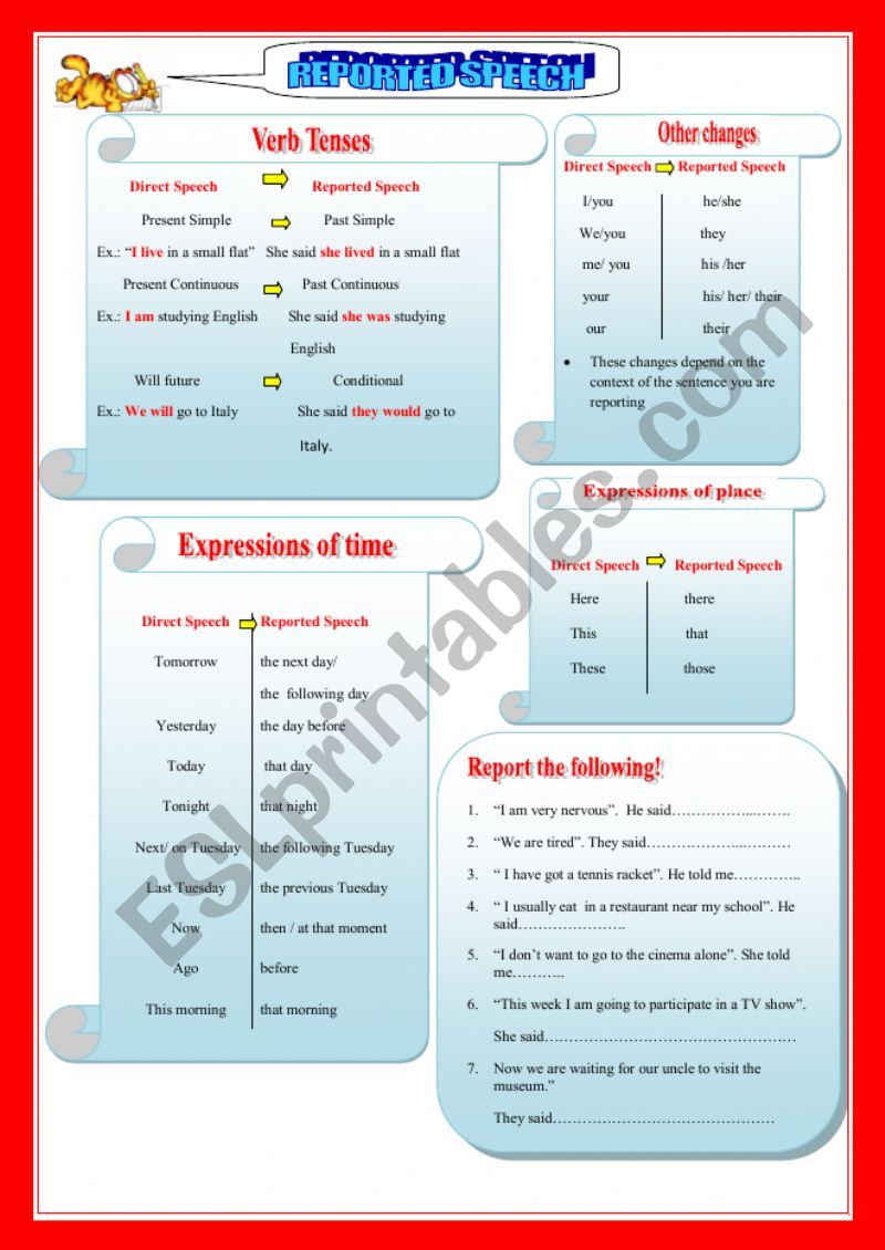 Reported Speech worksheet