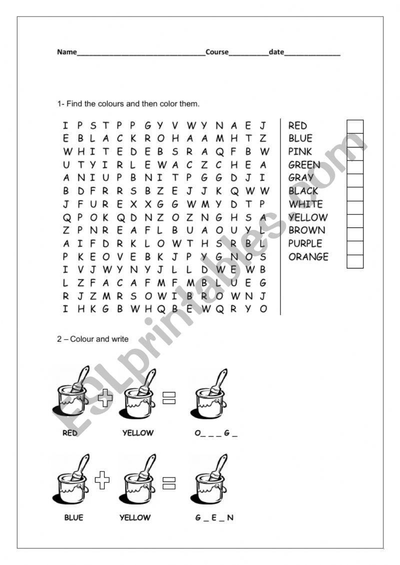 Colours worksheet