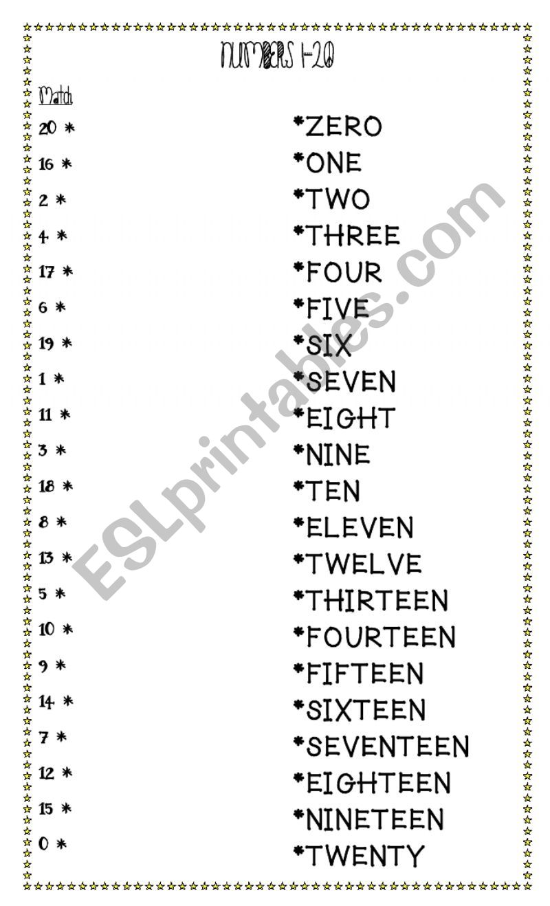 Numbers 0-20 worksheet