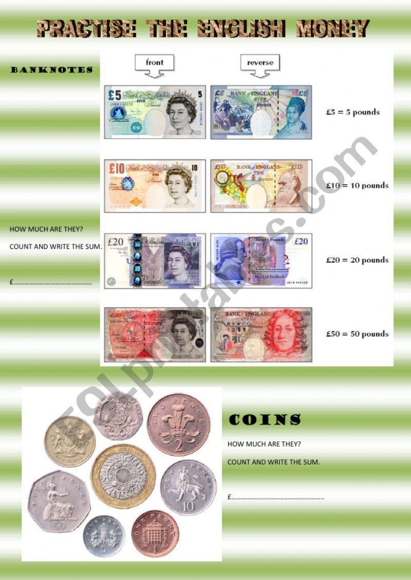 BRITISH MONEY worksheet