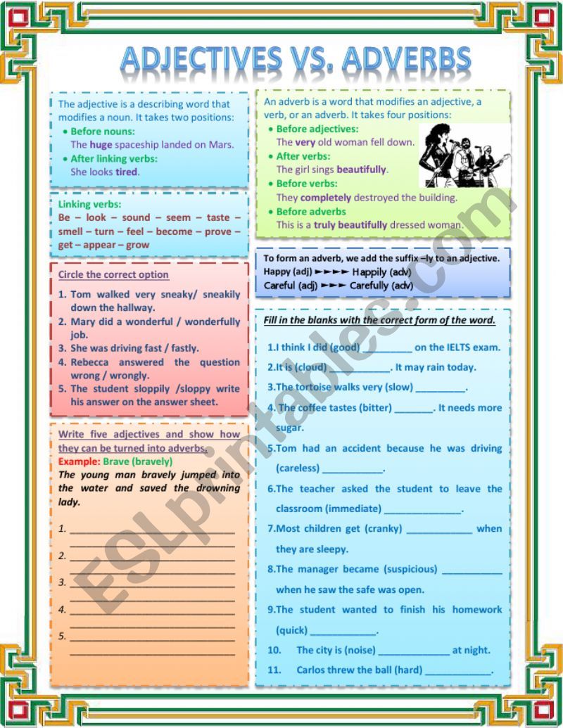 Adjective Vs Adverb ESL Worksheet By Nasreddine Sarsar