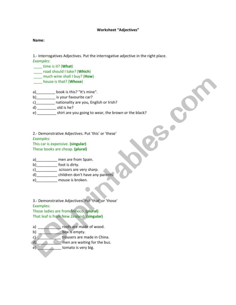 Adjectives Exercises worksheet