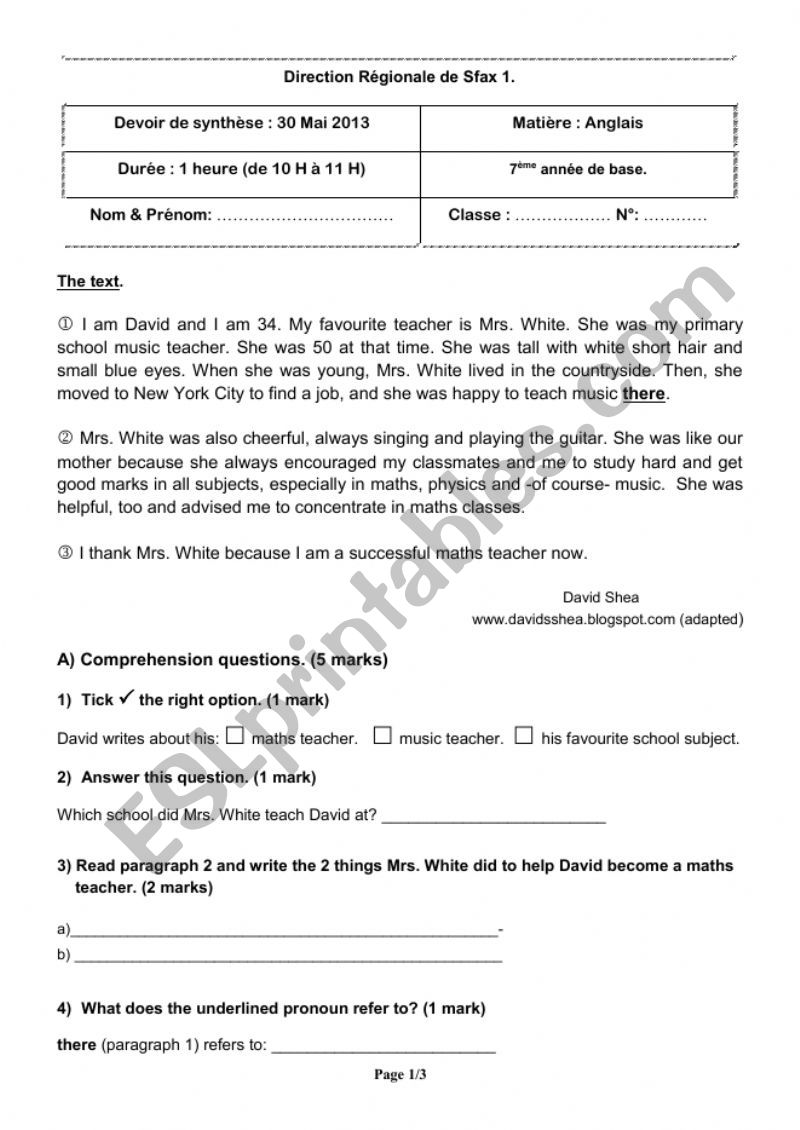 Full term test 3 7th form Collective Test Sfax1