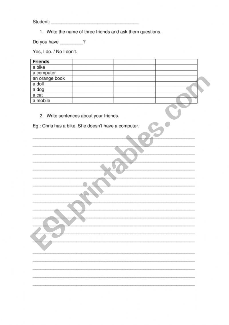 Do you have...? worksheet