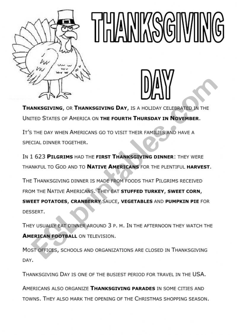 Thanksgiving day worksheet