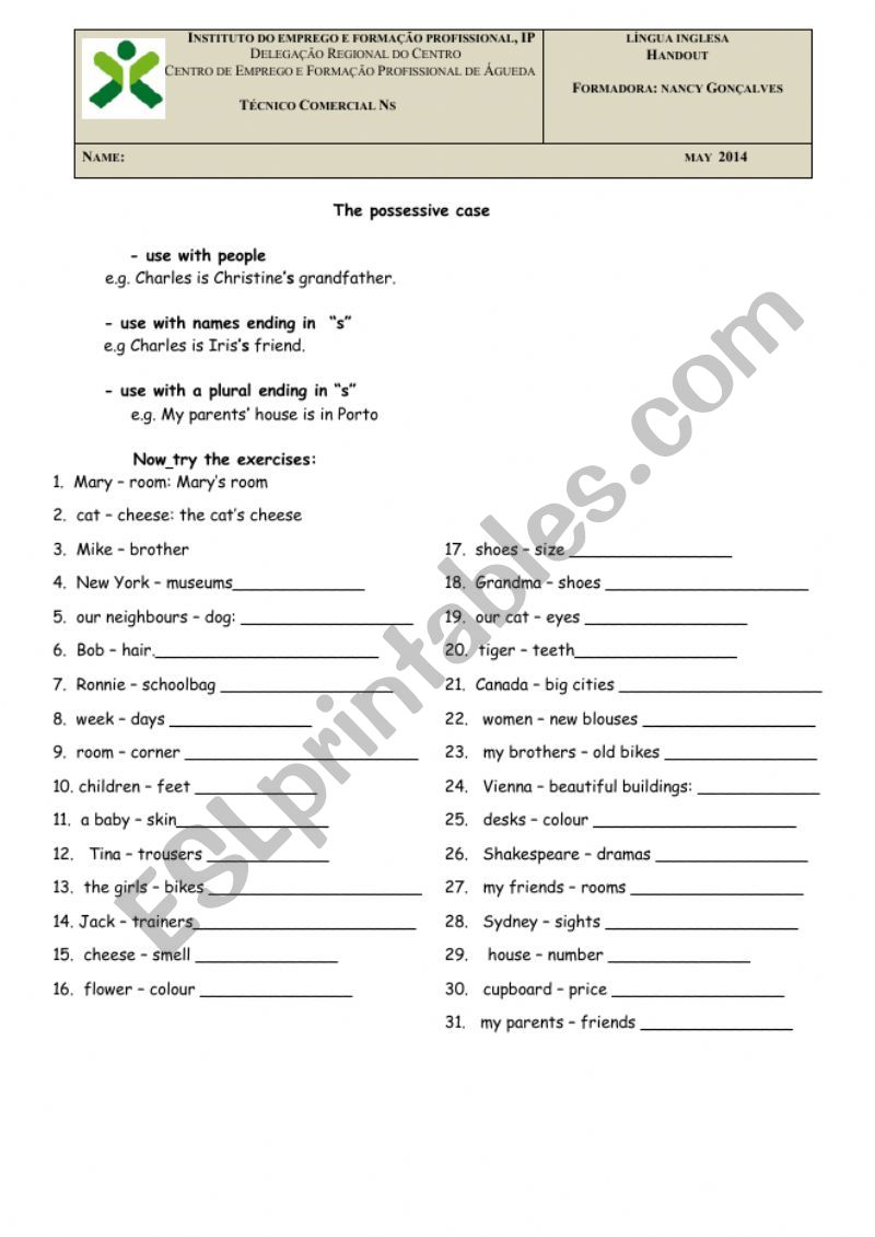 possessive worksheet