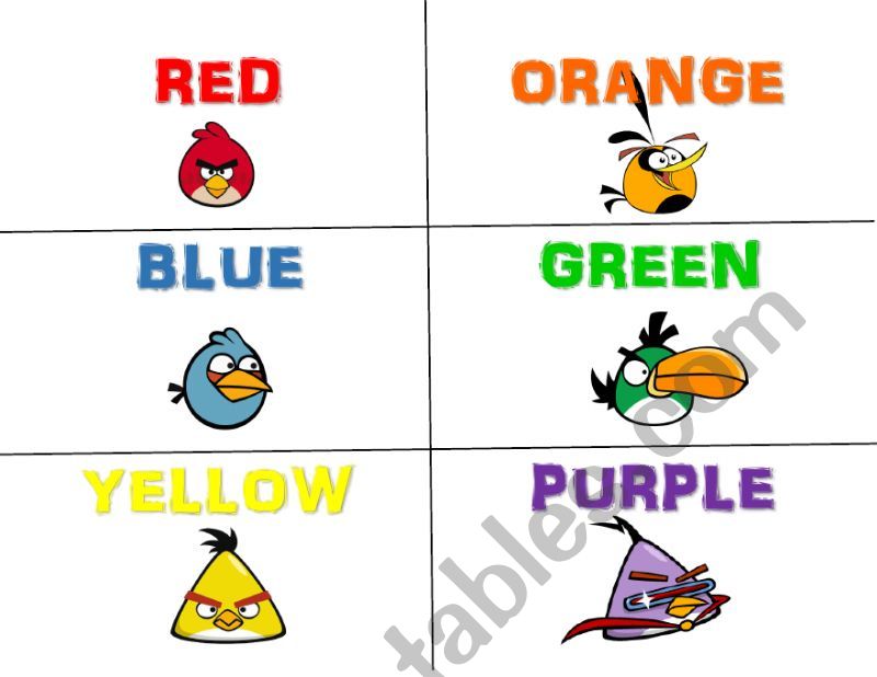 Colours flash cards angry birds