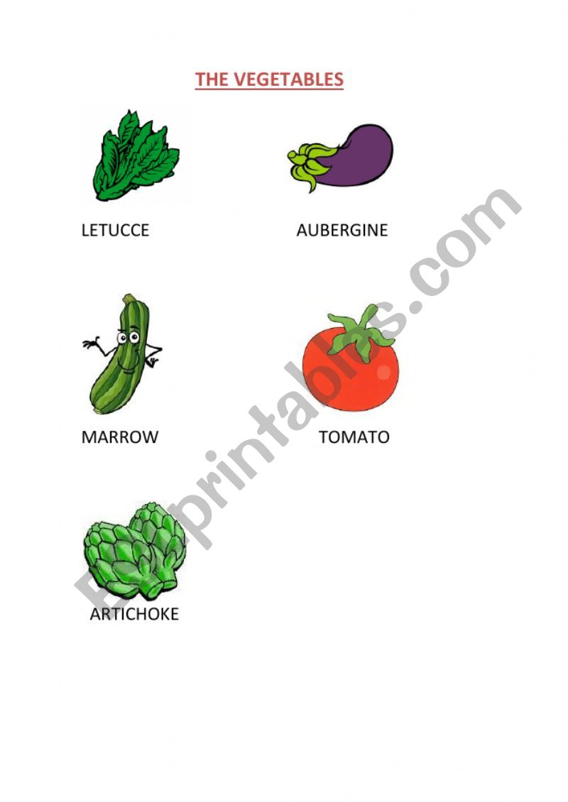 WE LEARN THE VEGETABLES worksheet
