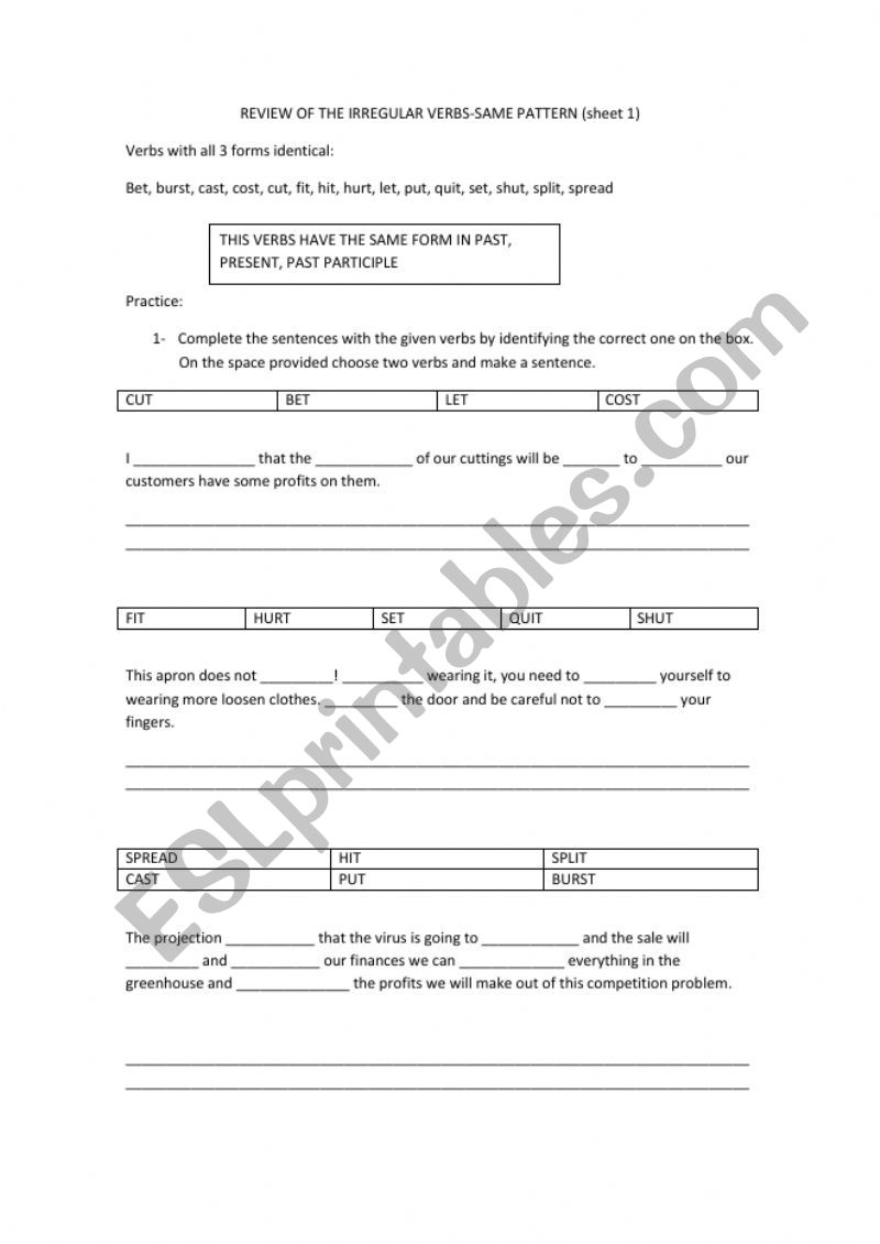 Review Irregular verbs learn them by form