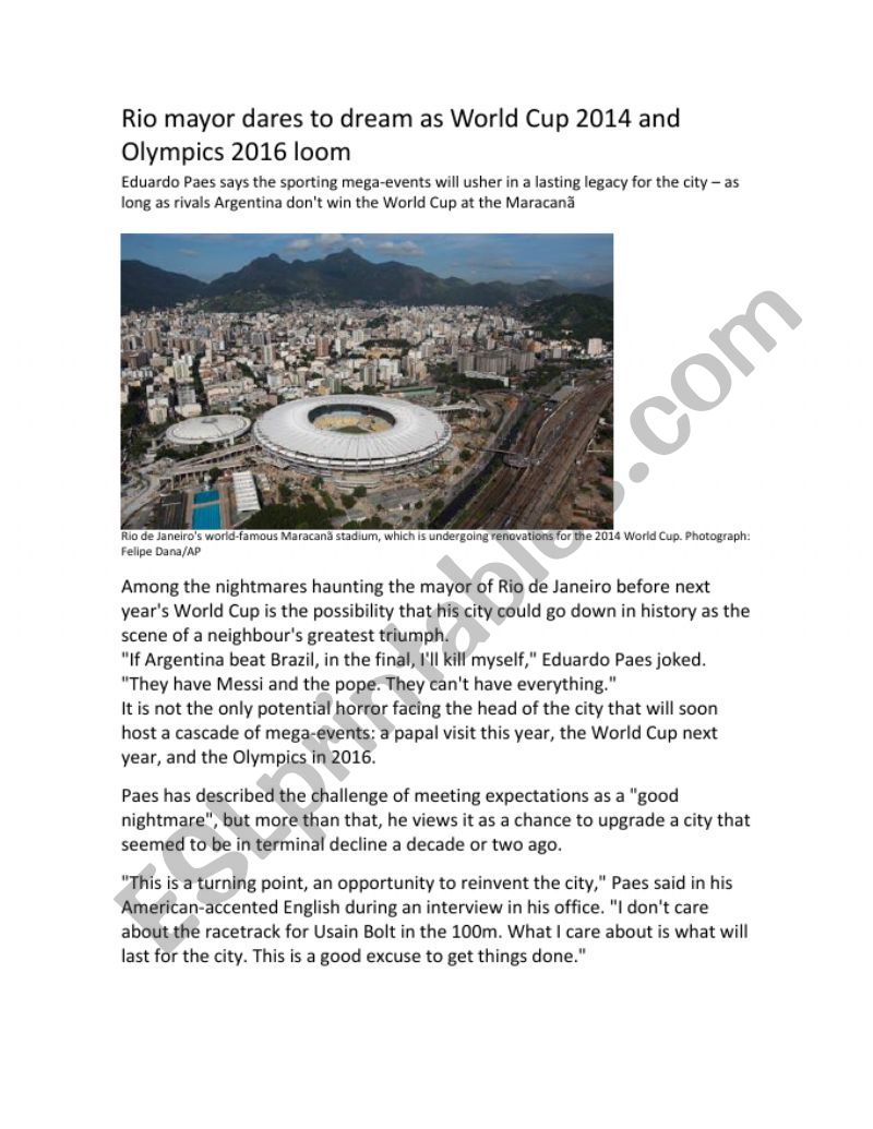 Rio mayor dares to dream as World Cup 2014 loom - KEY included