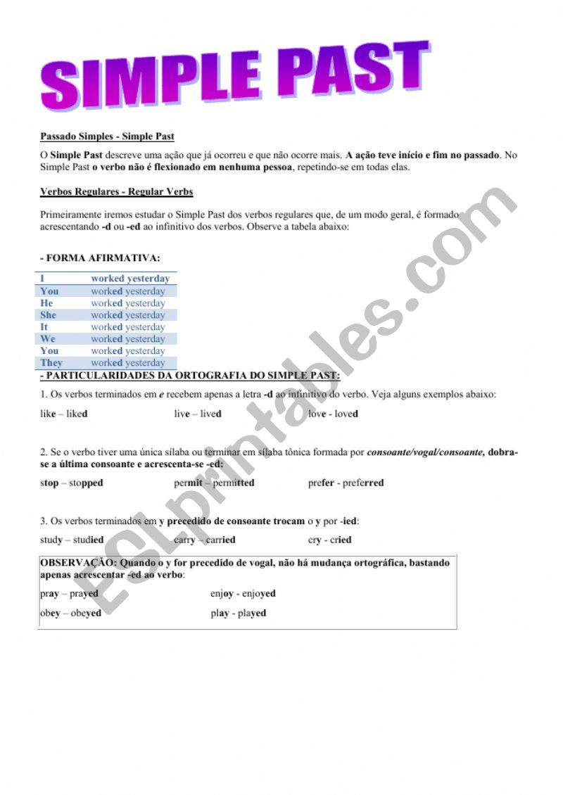 simple past worksheet