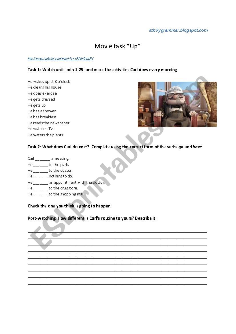 Up - Daily routines worksheet