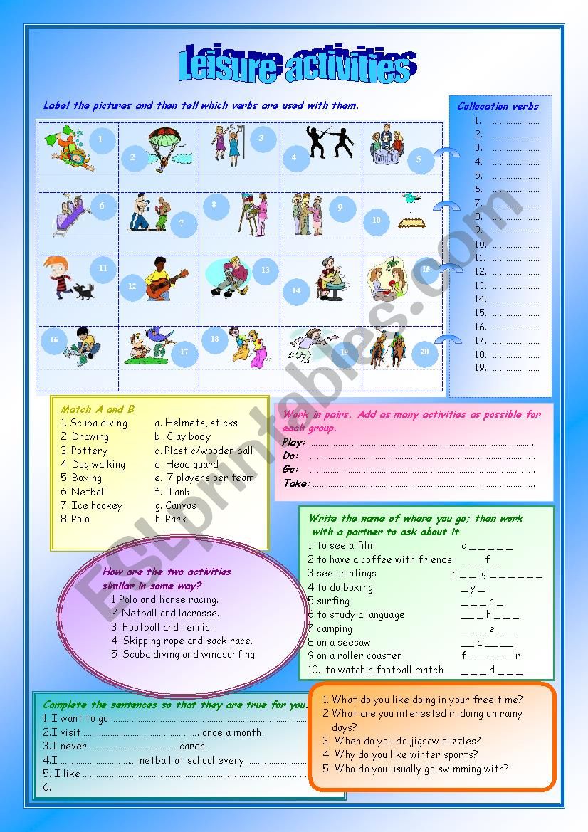 leisure activities 2 worksheet