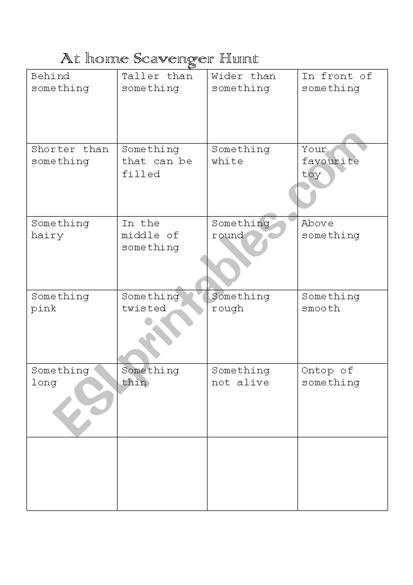 Scavenger Hunt worksheet