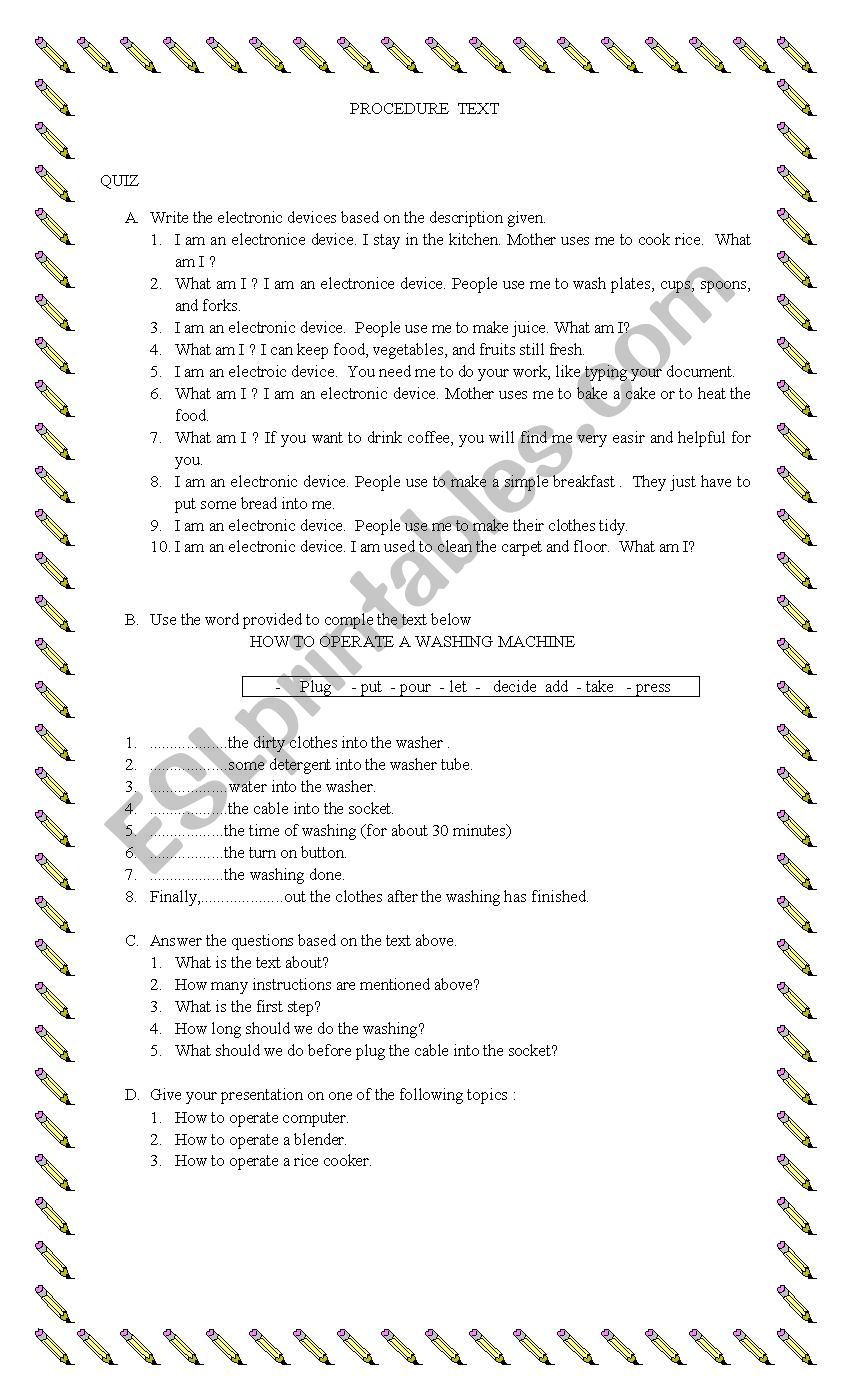 Procedure text worksheet