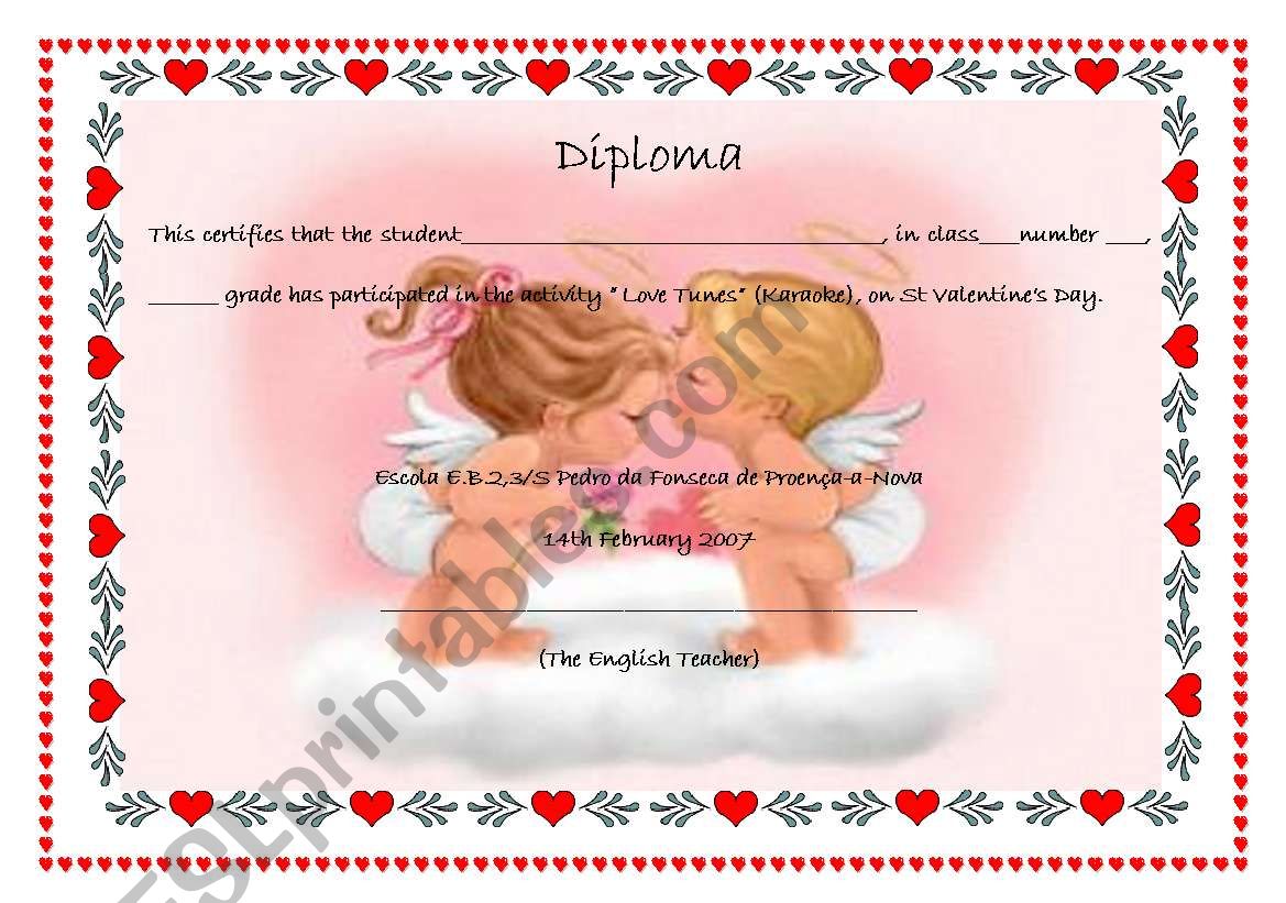 Diploma St Valentines Day worksheet