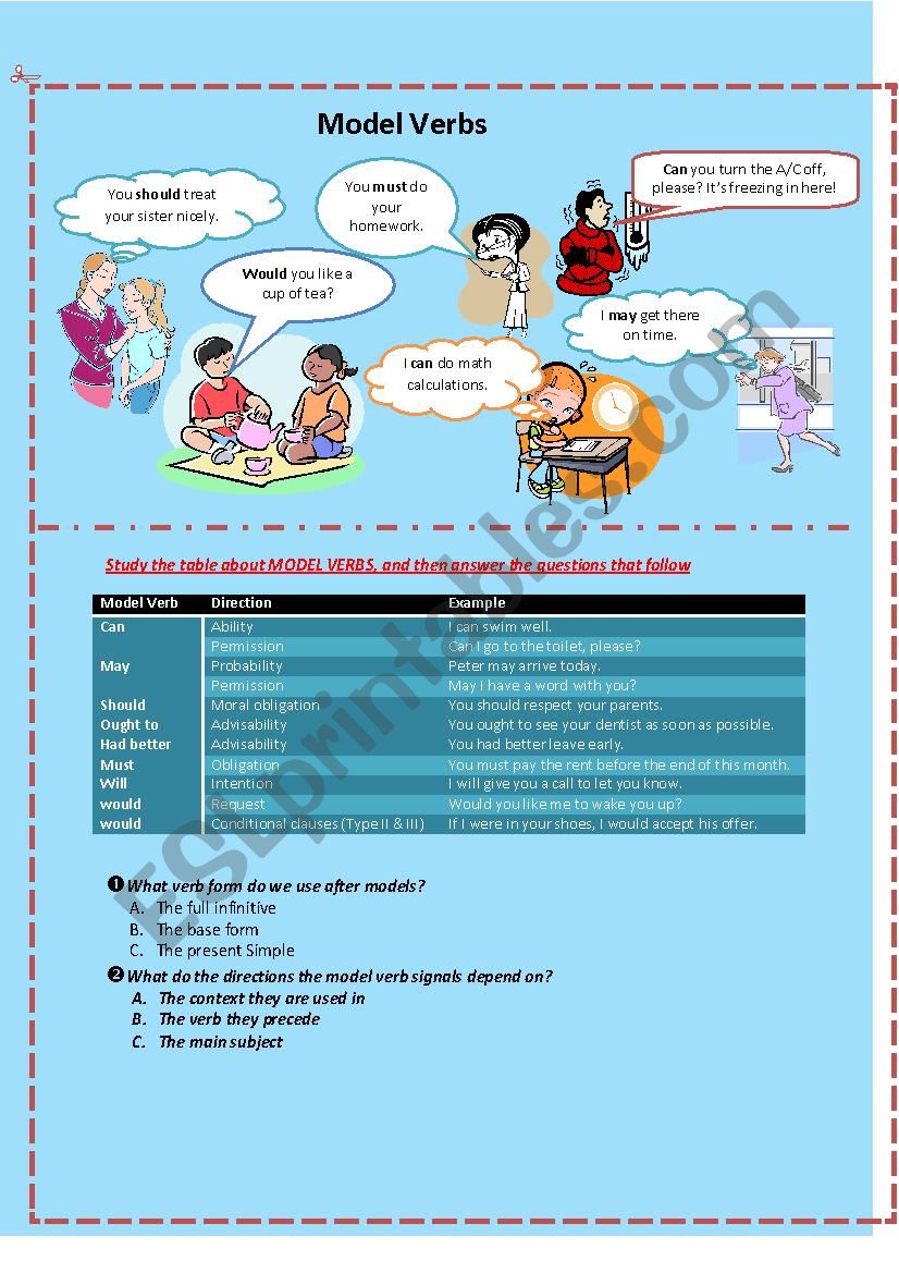 Model Verbs worksheet