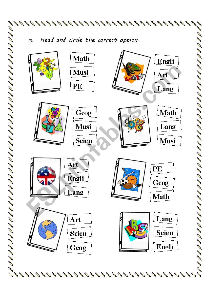 School Subjects worksheet