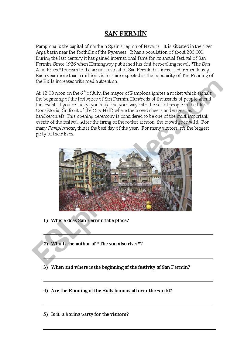 San FermÃ­n worksheet