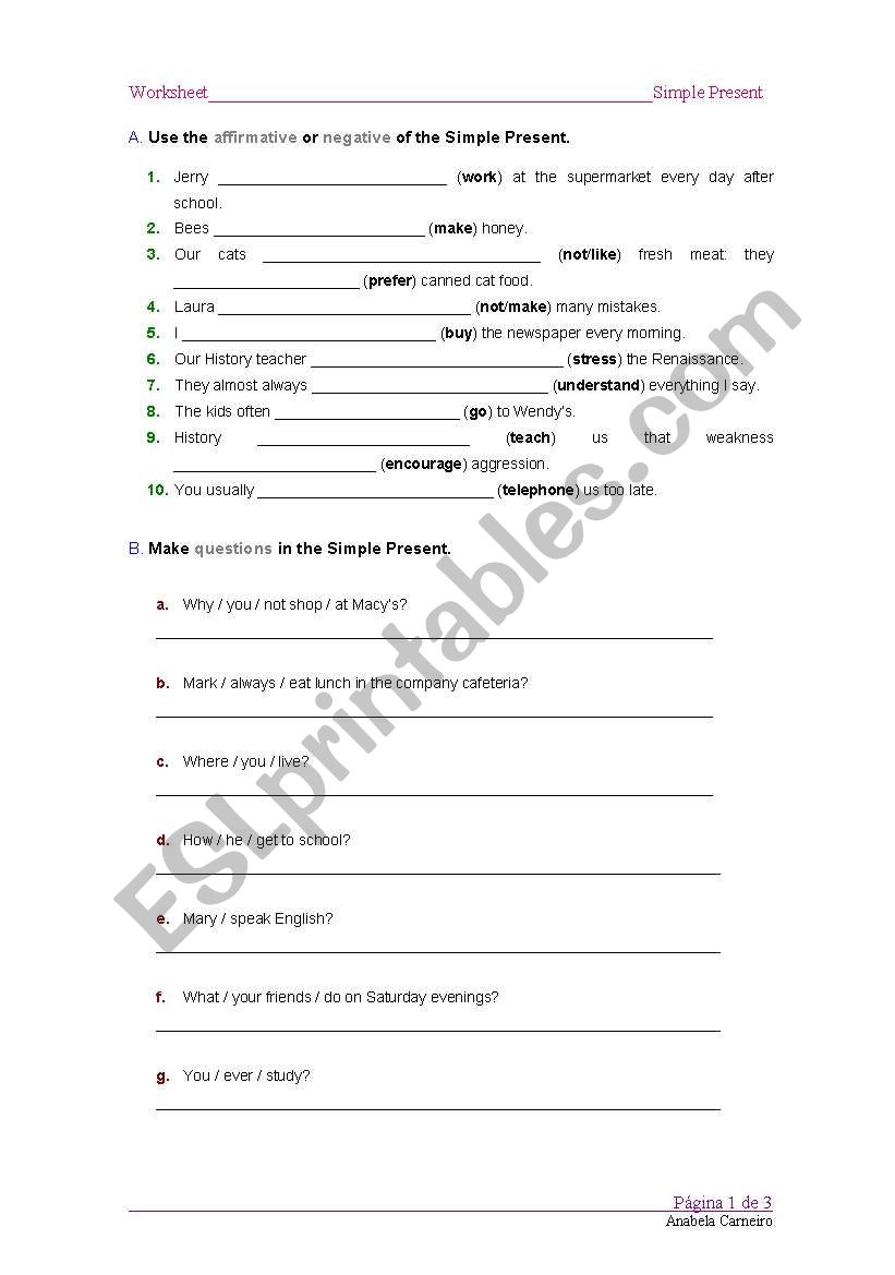 Simple Present Worksheet worksheet