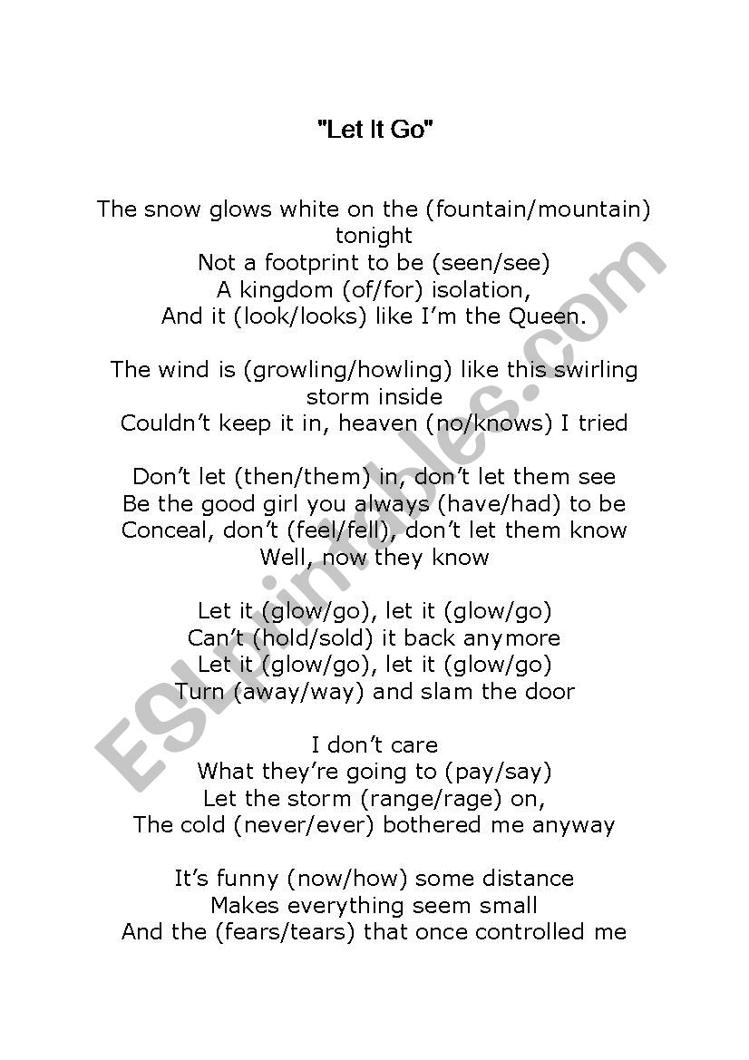 Frozen song worksheet worksheet