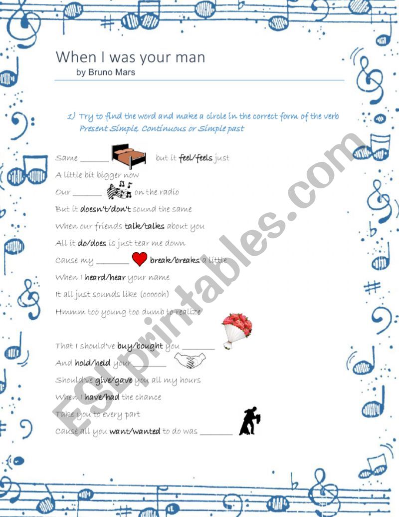 When I was your Man worksheet