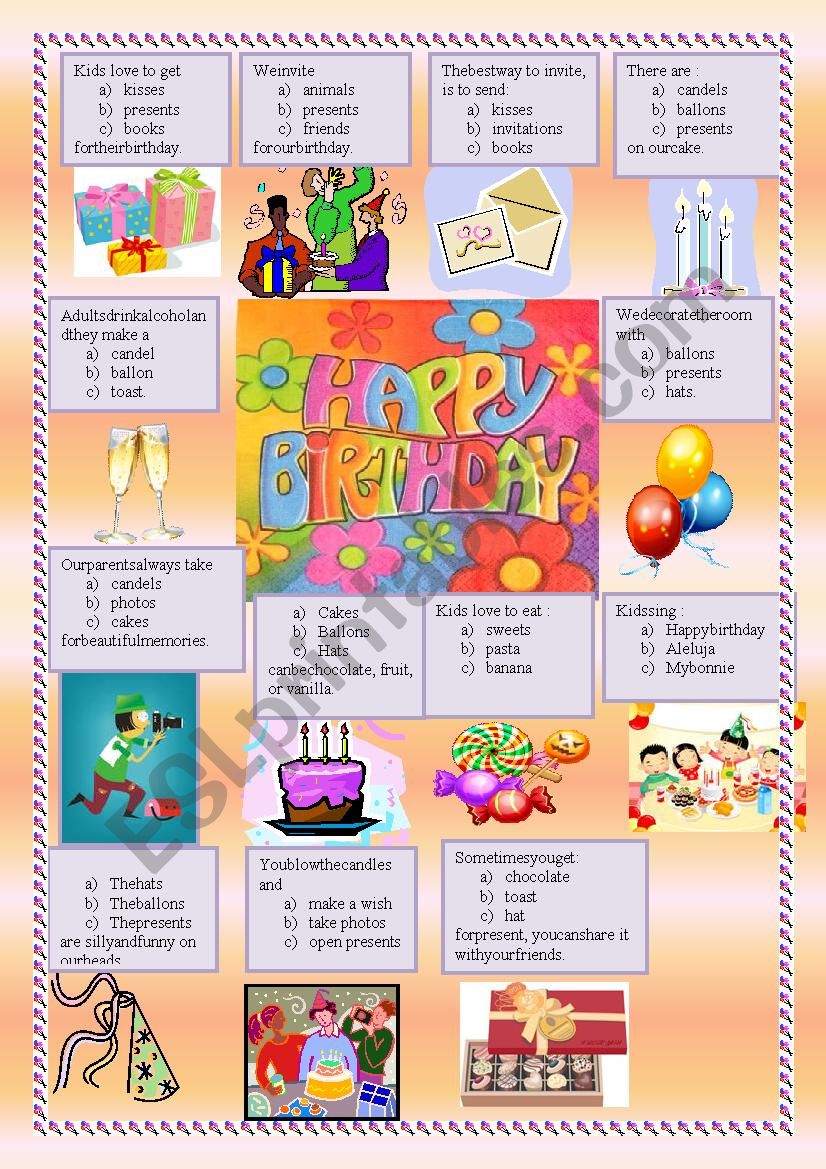 Birthday quiz ESL worksheet by majcek