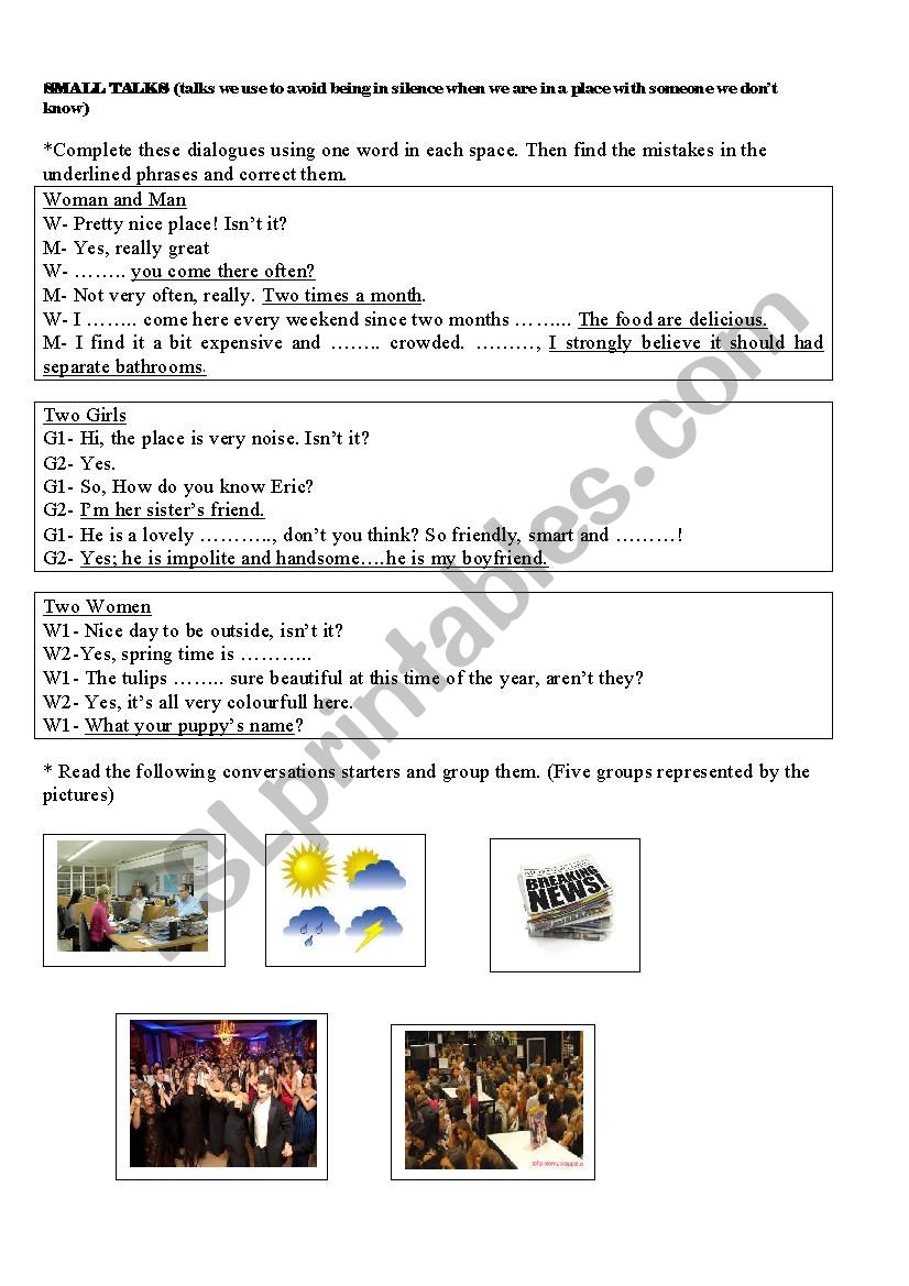 Small Talks worksheet