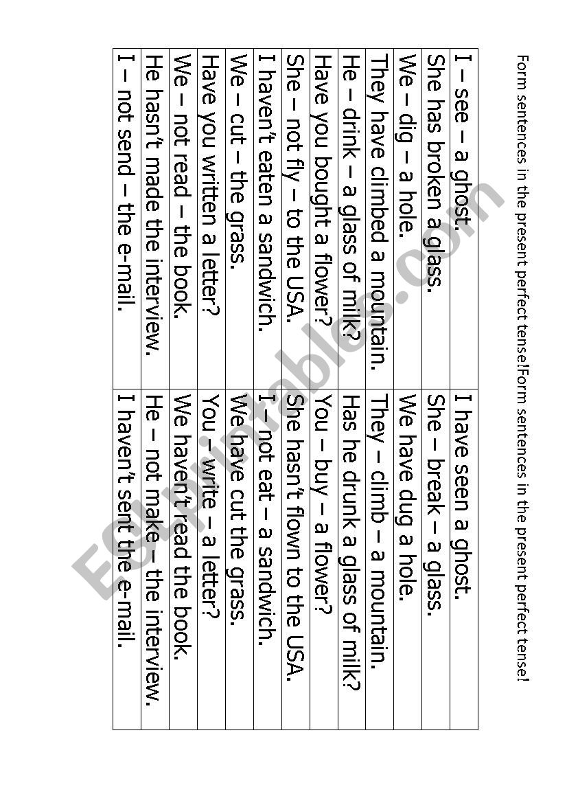 present perfect worksheet