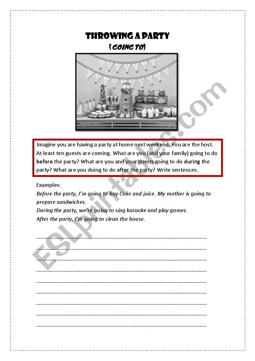 Throwing a Party (Going to) worksheet
