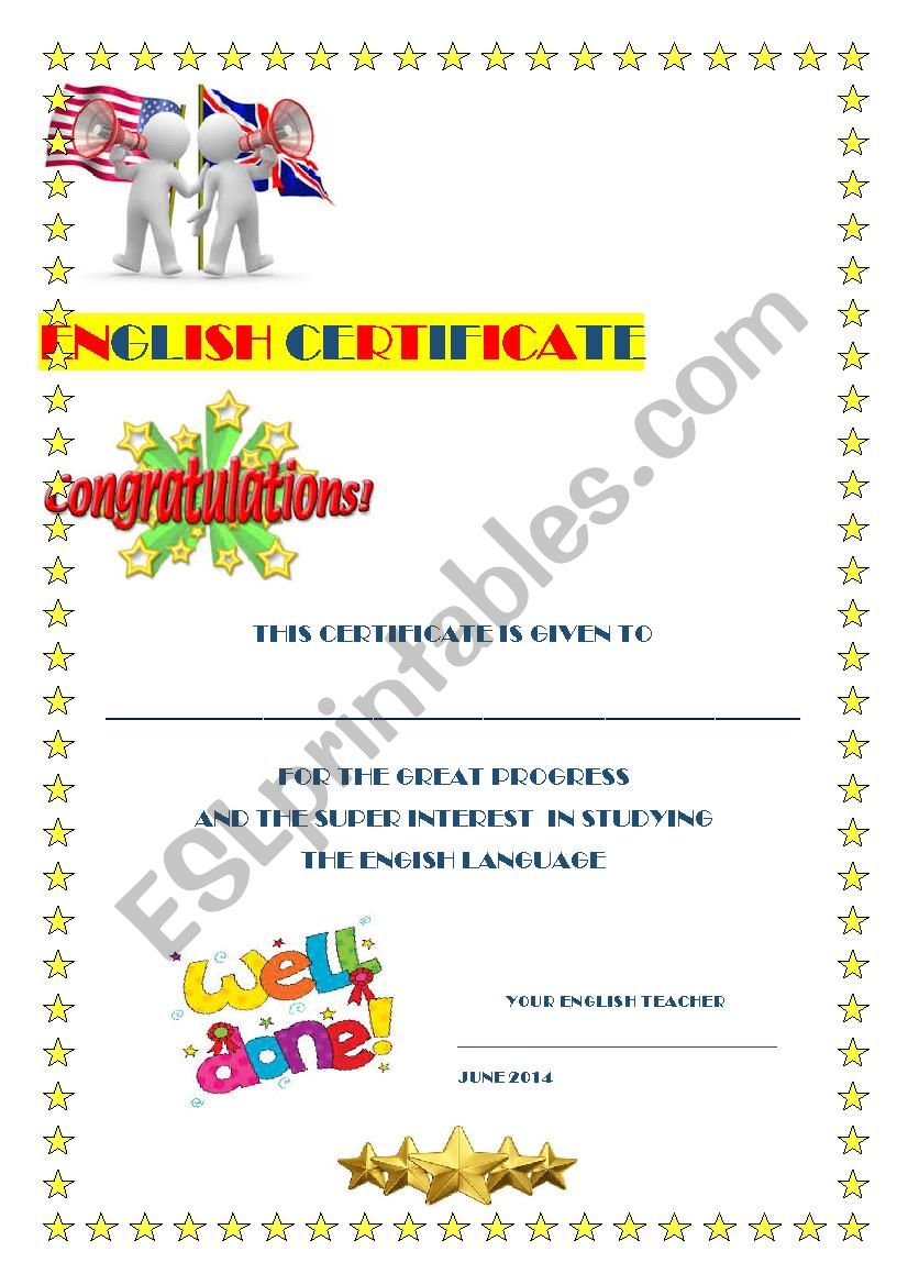 english language certificate worksheet