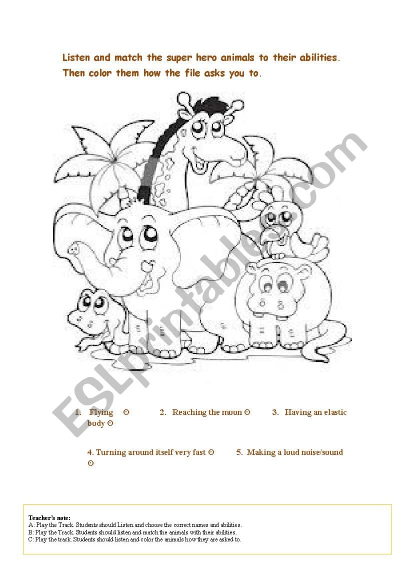 Hero animalsÂ´ abilities worksheet