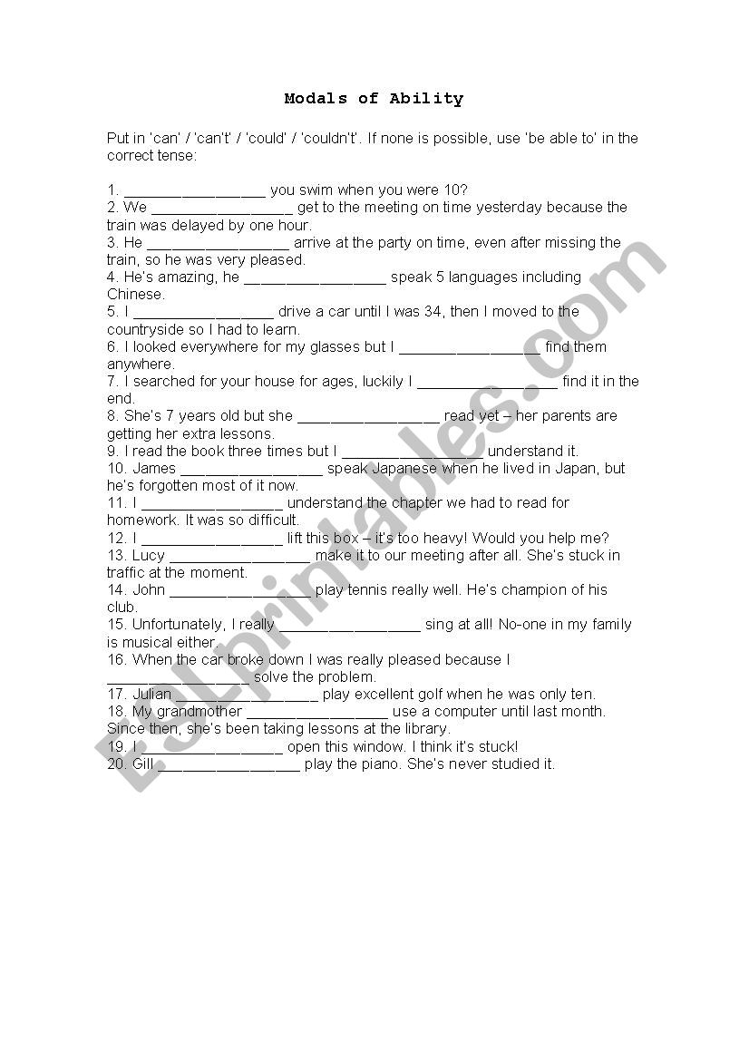 MODALS OF ABILITY worksheet