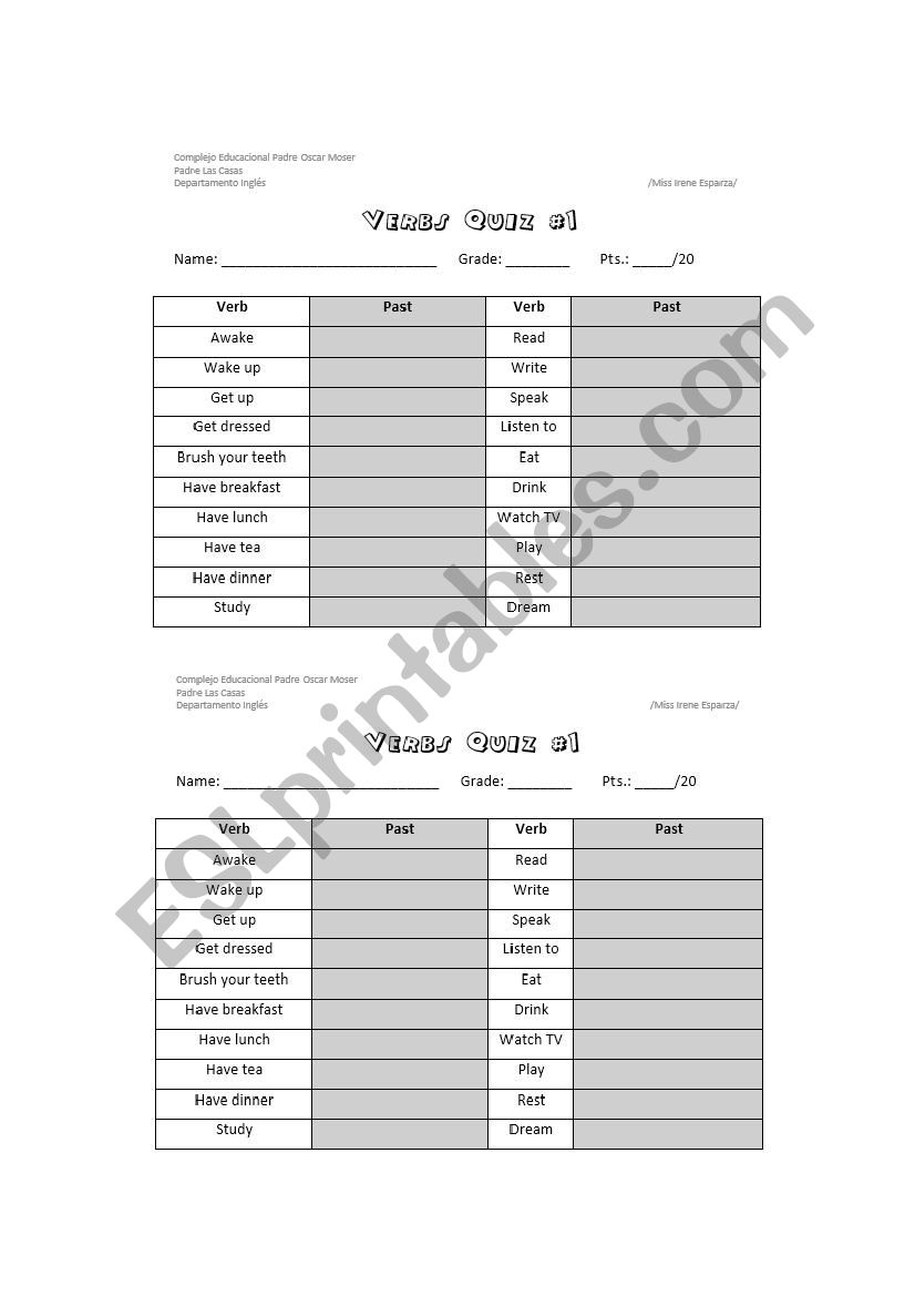 Verbs Quiz worksheet