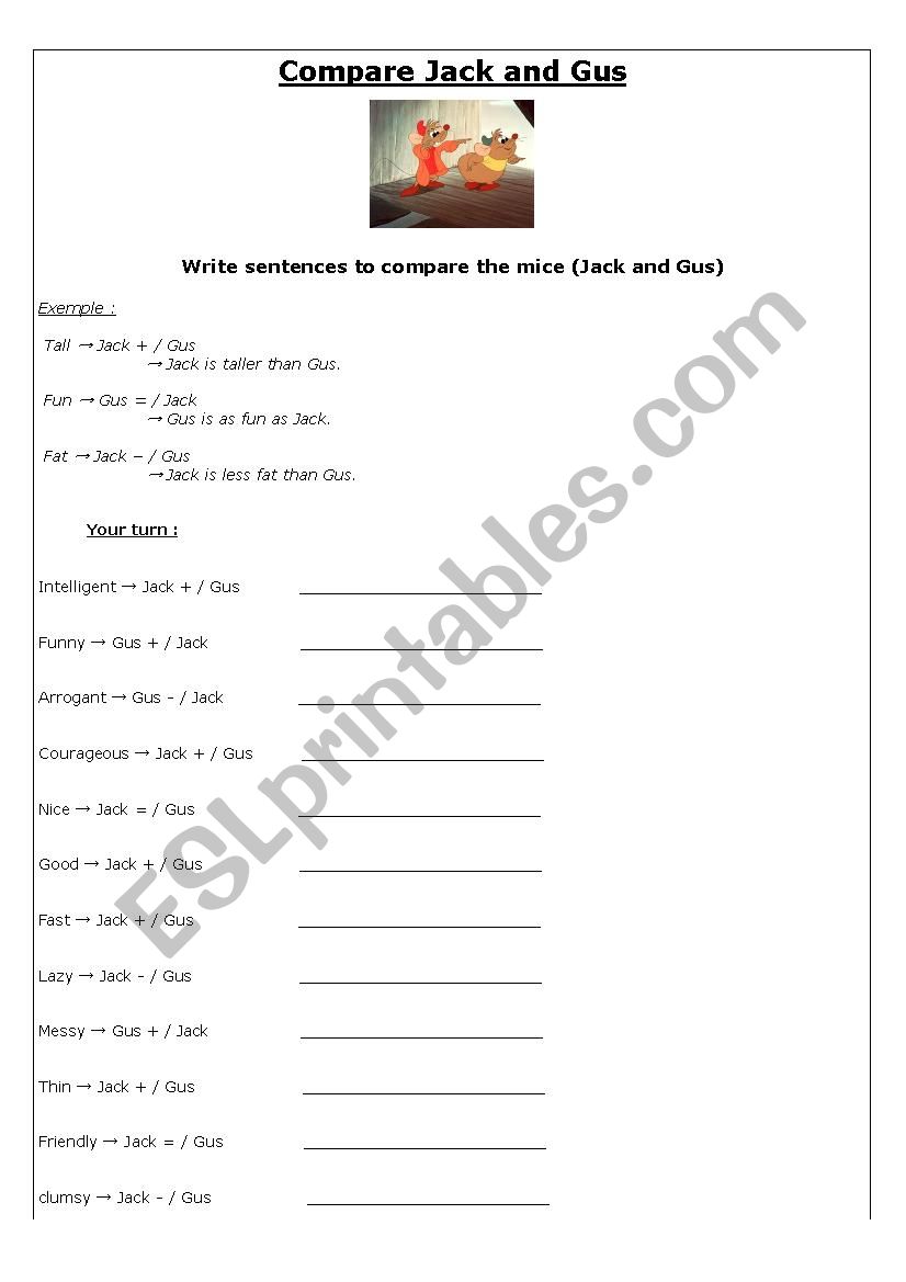 Compare Jack and Gus worksheet