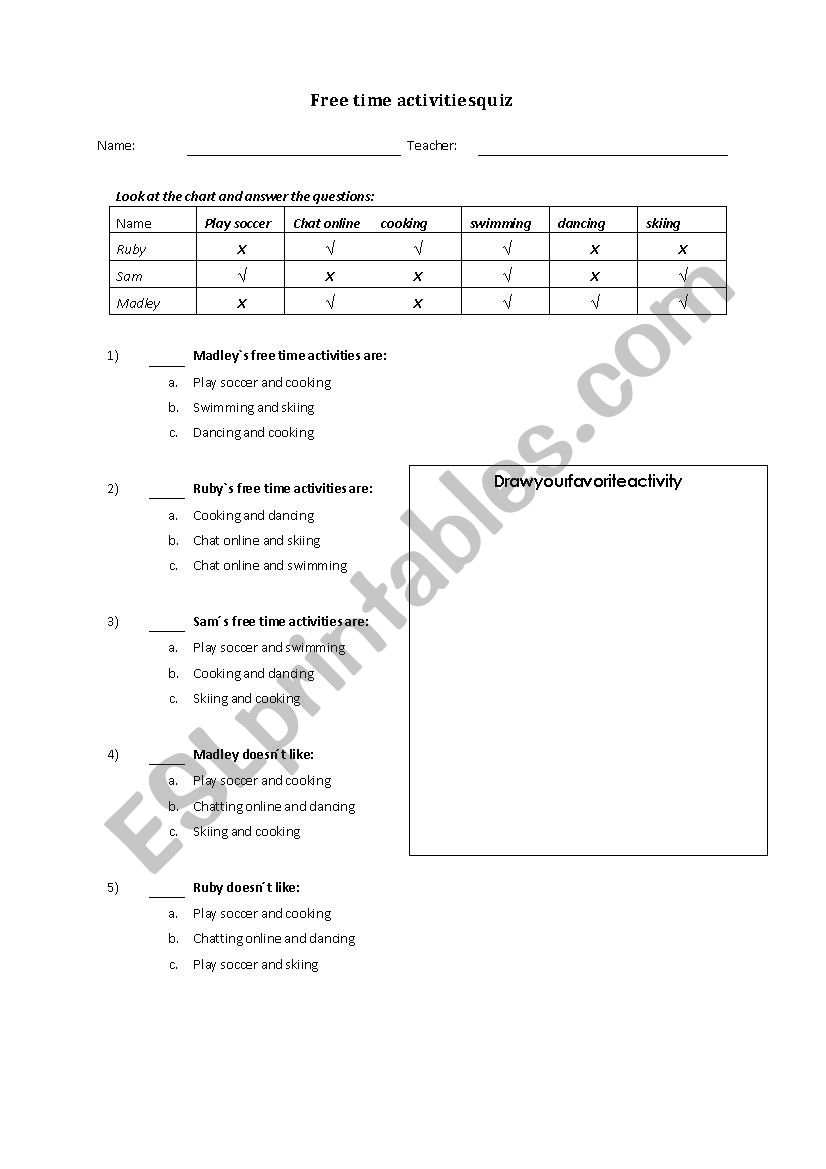 free time activities worksheet