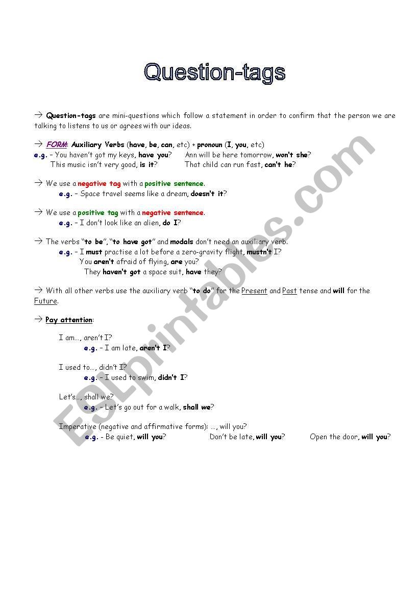 Question-tags worksheet