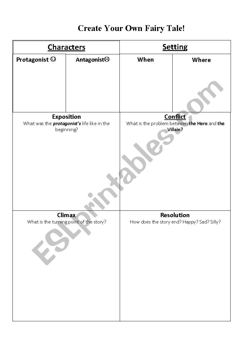 Elements of Fiction - ESL worksheet by jkate.graham For Protagonist And Antagonist Worksheet