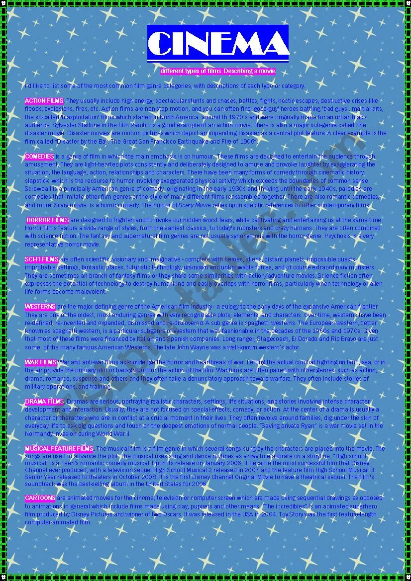 cinema worksheet