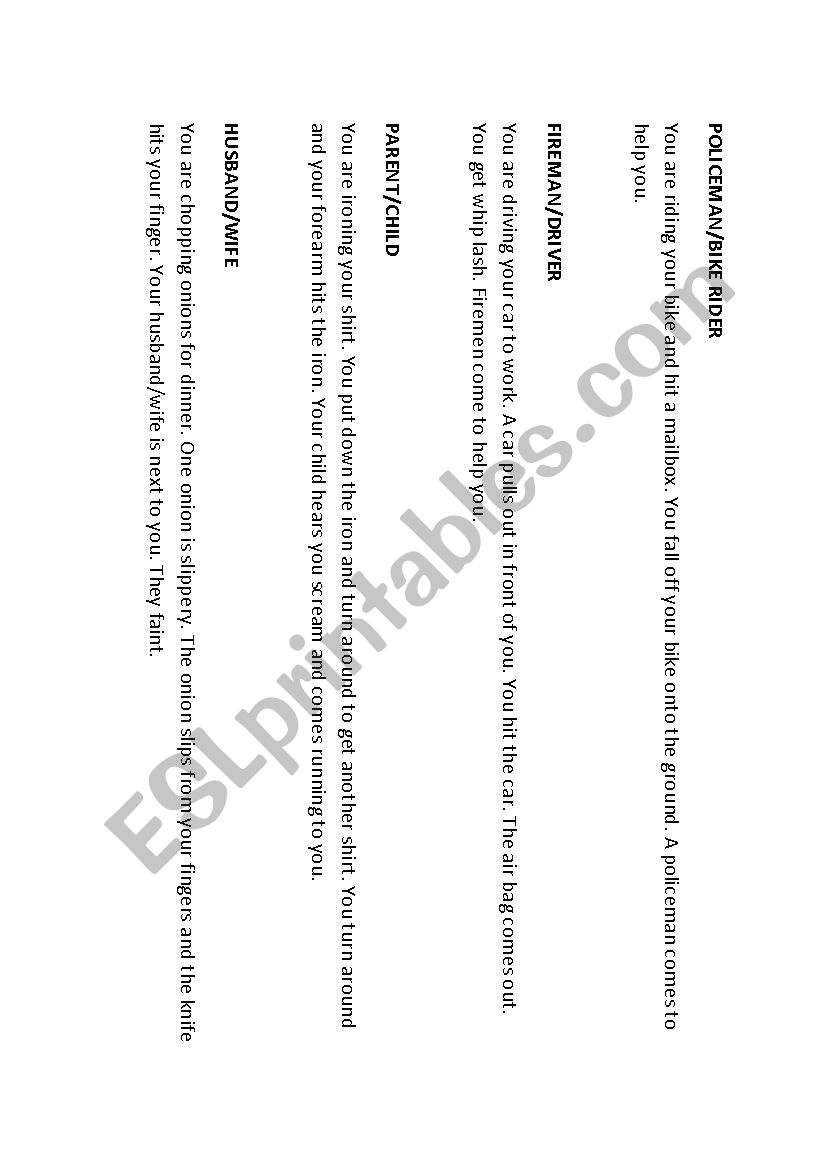 12 Role play situations for speaking about health problems