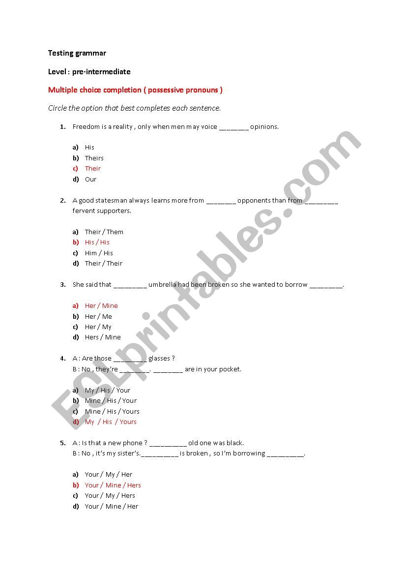 grammar worksheet