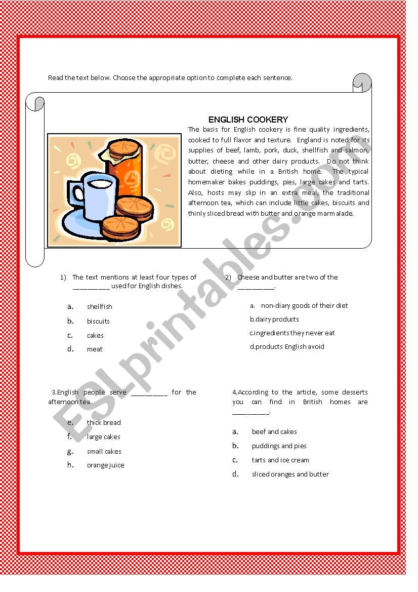 Reading comprehension worksheet