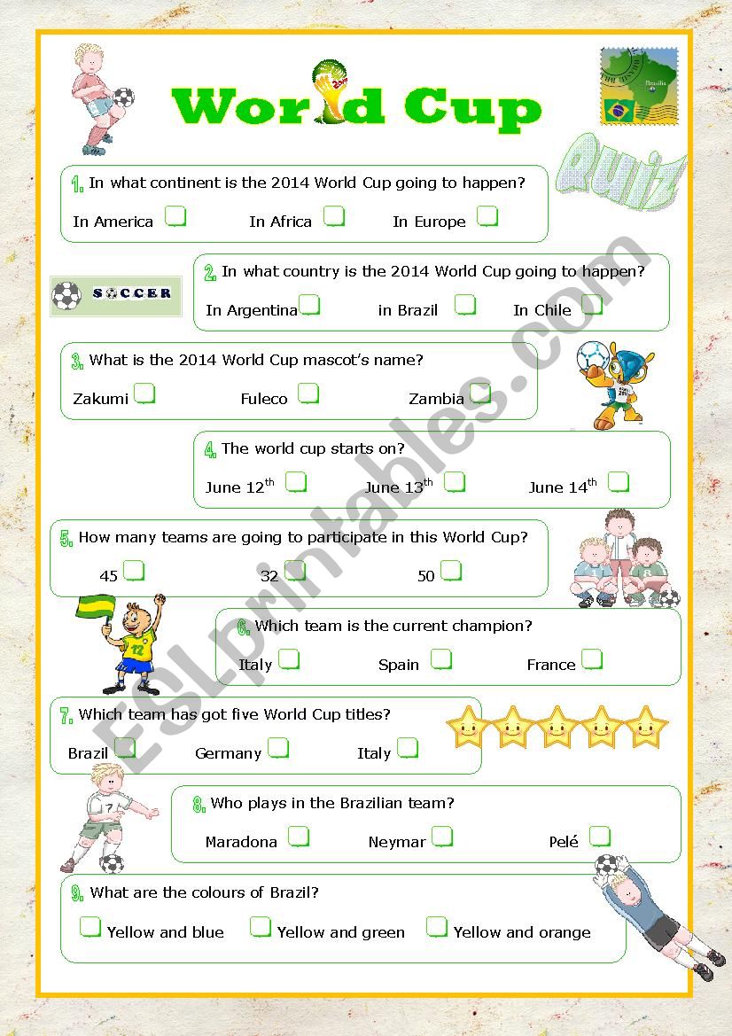 world cup 2014 quiz worksheet