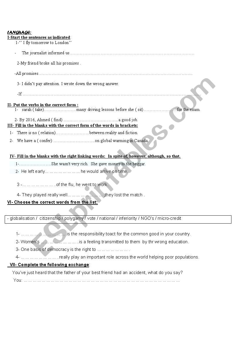 exercises worksheet
