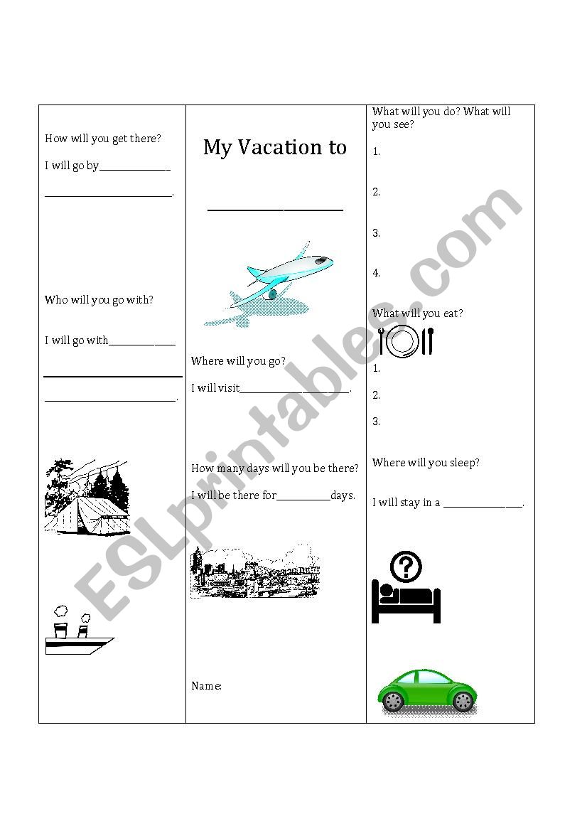 Vacation Brochure worksheet