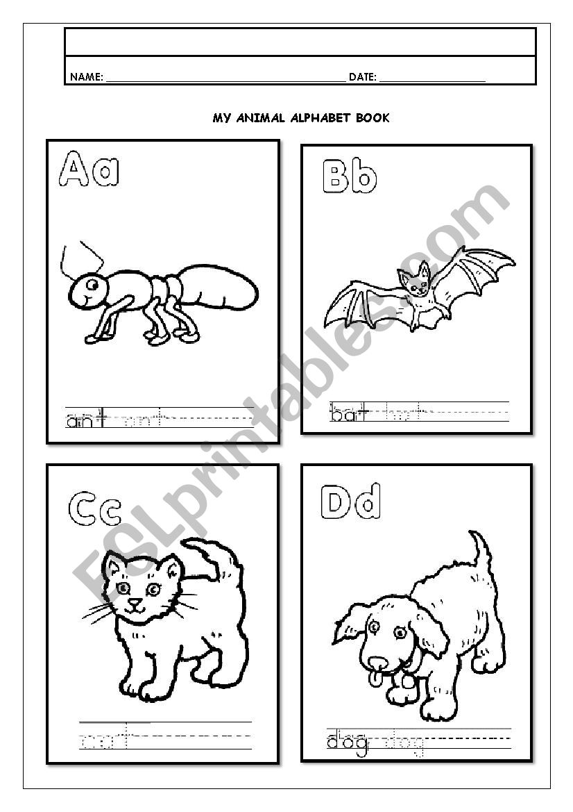 Animal Alphabet Book - A to D worksheet