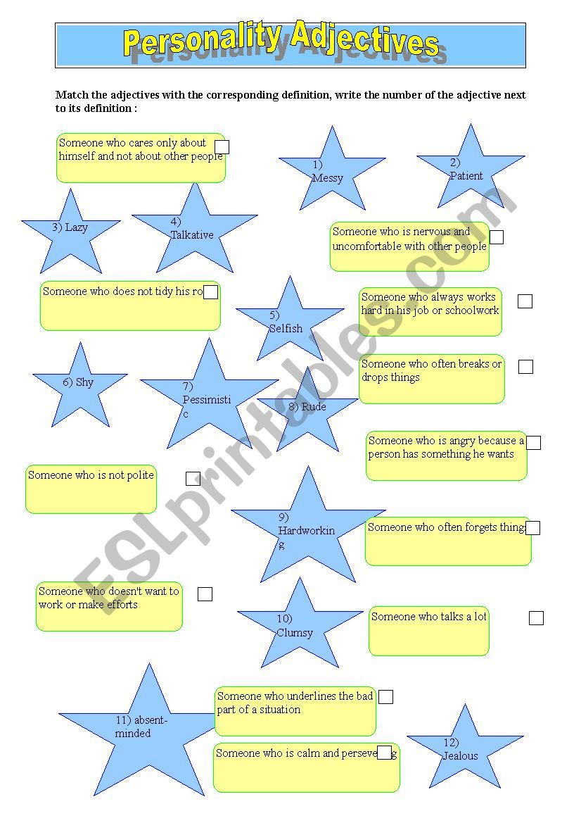 Personality Adjectives worksheet